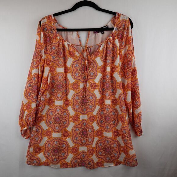 Peck & Peck Blouse Women's Medium Orange White Medallion Lined Fall Halloween - Picture 11 of 11
